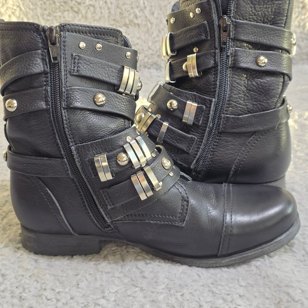 Black Studded Strap Ankle Boots - Women - Picture 8 of 13